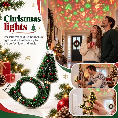 Hd USB Christmas Tree Projector with 6 Festive Scenes Plug and Play  Christmas Tree Design Plug in Night Light Ceiling Projector Indoor, for Room Decor Holiday Party Xmas Gifts