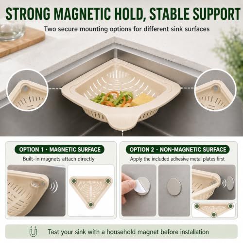 Magnetic Sink Triangle Drain Basket, Kitchen Food Residue Filter Holder, Sink Storage Rack