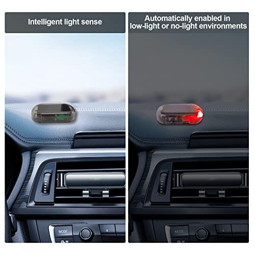 Car Solar Powered Fake Alarm Warning Light, Wireless & Easy Install, Intelligent Light Sensor LED Flashing Lamp for Car Interior