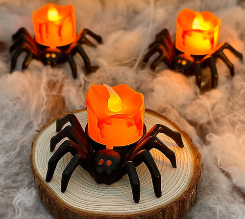 3Pack  Halloween Spider Flameless LED Candle Light – Spooky Warm Glow Decorative Lamp for Halloween Party & Home Decor