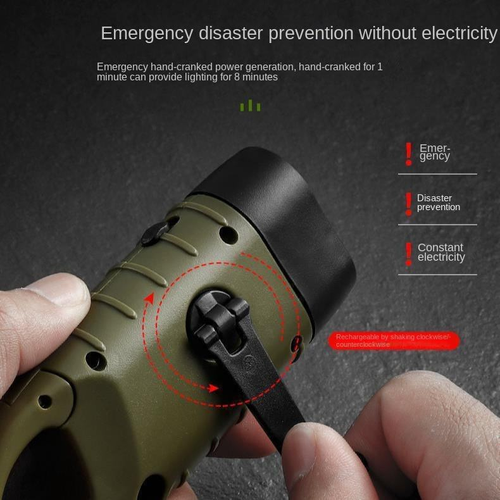 Portable Solar-Powered & Hand-Crank Emergency Flashlight – Waterproof LED Searchlight for Outdoor Hiking, Trekking, and Mountaineering