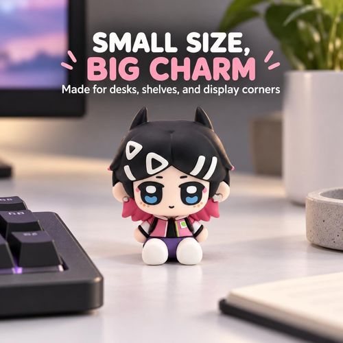 2Pack  Cute Chibi Anime Girl Figure – Kawaii Horned Character PVC Collectible Mini