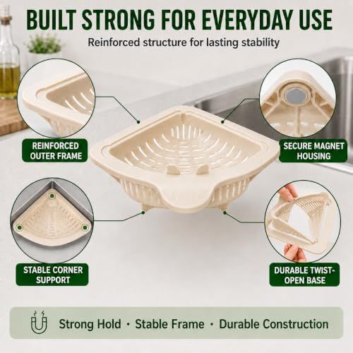 Magnetic Sink Triangle Drain Basket, Kitchen Food Residue Filter Holder, Sink Storage Rack