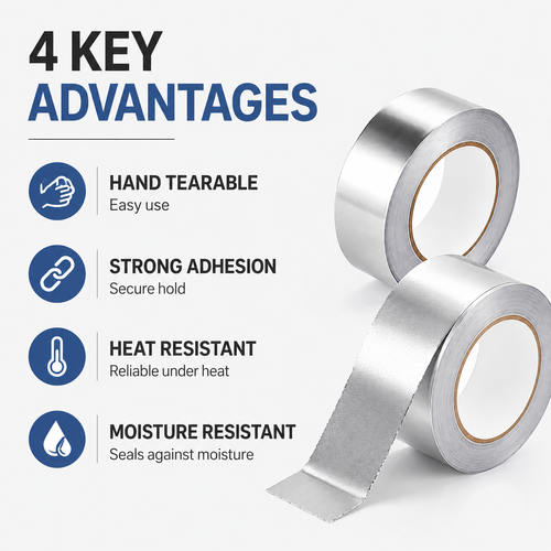 Flame-retardant and heat-resistant aluminum foil tape for air conditioning, used for sealing joints, providing moisture barriers, and sealing ducts.