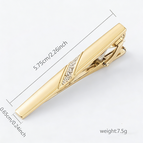 Premium Gold Tie Clip & Cufflinks Set for Men | Crystal Accent | Business Wedding Formal Wear | Perfect Gift for Him