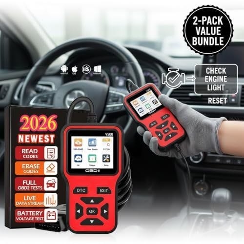 V500 OBD2 Scanner Diagnostic Tool, Professional Code Reader with Live Data Stream, DTC Lookup, I M Readiness, O2 Sensor Test, EVAP System Test, Vehicle Info Display