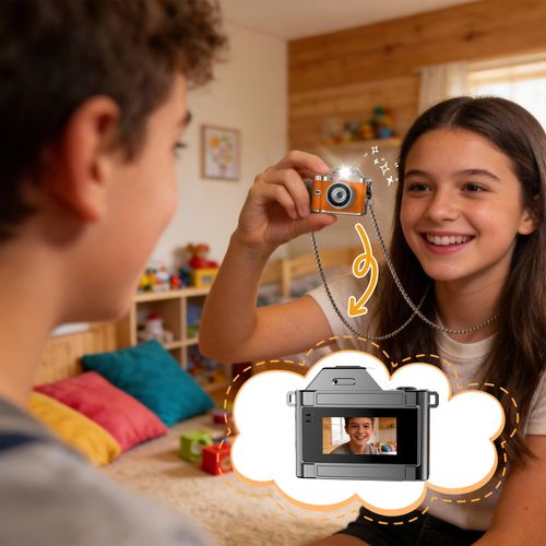 Mini Flip Screen Digital Camera, Retro CCD Style Pocket Camera, Student Campus Recorder with Neck Strap