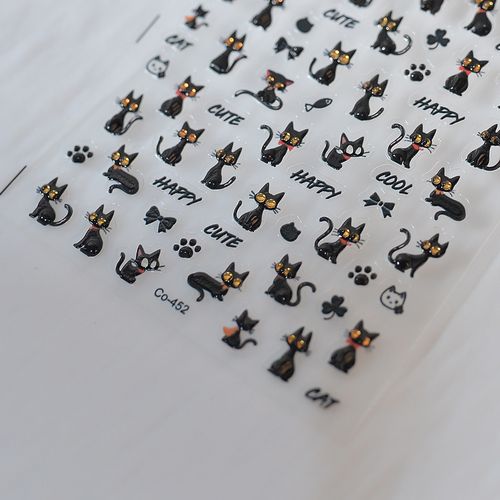 New 3D Cartoon Kitten Nail Stickers, Sweet & Cool Black Cat Bobo Design Self-Adhesive Nail Art Decals for DIY Manicure