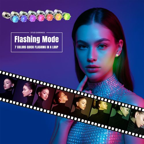 LED Glow Stud Earrings, Colorful Flashing Light Earrings for Music Festival Night Party