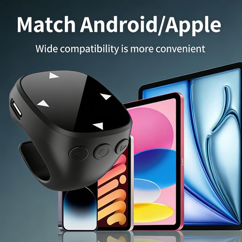Wireless Bluetooth Air Finger Ring Mouse, Rechargeable TikTok Scrolling Ring with Touchscreen, Page Turner for E-Book Remote Control Short Video Camera Shutter, for Phone Tablet Android iOS(Black)