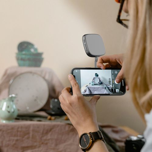 Magnetic Selfie Light Compatible with MagSafe, Foldable LED Phone Light with Mirror, 48 LEDs 5 Color Modes & 5 Brightness Levels, 360° Rotating Fill Light for Selfies, Makeup, TikTok, Zoom