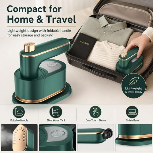 Upgraded Green Version.Handheld Garment Steamer for Clothes Portable Steam Iron Mini Steam Iron for Travel and Home Fast Wrinkle Removal