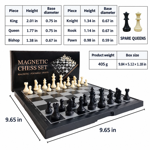 Chess Armory Travel Chess Set 9.5 Inches Magnetic Board