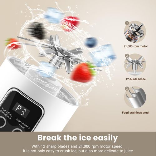 12 Blades Portable Ice Crushing Juicer Cup USB Rechargeable Smoothie Blender for Outdoor Camping Home