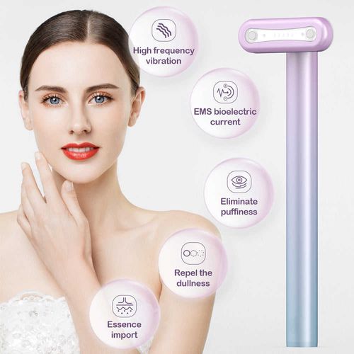 Rechargeable 4-in-1 Multifunctional Beauty Wand — Red Light Therapy, Microcurrent & High-Frequency Vibration for Facial Rejuvenation, Eye Bags Reduction & Skin Lifting