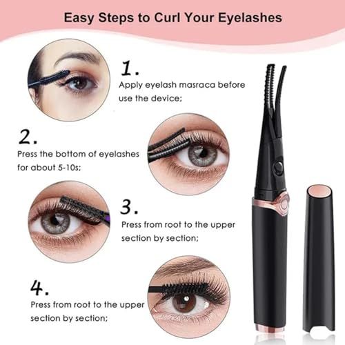Heated Eyelash Curler, Mini Electric Eyelash Curler, Portable Makeup Electric Eyelash Curling, USB Rechargeable Finalize Eyelash Tool Beauty Tools for Women (Black)