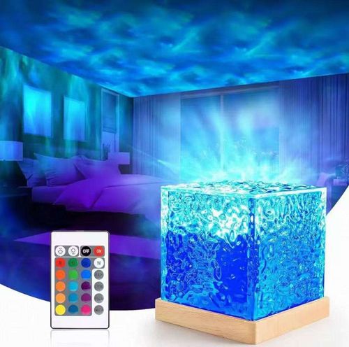 16-Color RGB Water Ripple 3D Night Light & Ceiling Projector — USB-Powered Crystal Ambient Lamp with Color-Changing Effect for Bedrooms