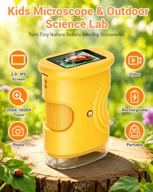 1000X Handheld Digital Microscope for Kids: Pocket Microscope with 2.0 IPS Screen - STEM Toys Birthday Gifts for Girls Boys Child - Portable Edu Science Kits Toddler Age 3-6 6-12