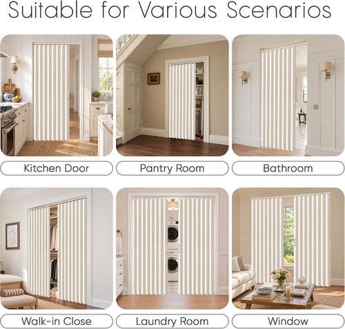 With support rod,Closet Curtain for Open Closet & Doorway, Accordion Door Curtain for Doorway, 1 Panel with Tieback,W47 x H79, Beige