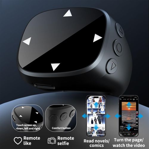 Wireless Bluetooth Air Finger Ring Mouse, Rechargeable TikTok Scrolling Ring with Touchscreen, Page Turner for E-Book Remote Control Short Video Camera Shutter, for Phone Tablet Android iOS(Black)