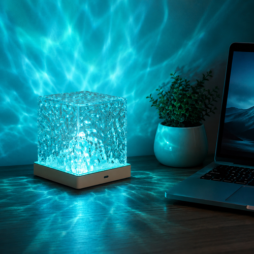 16-Color RGB Water Ripple 3D Night Light & Ceiling Projector — USB-Powered Crystal Ambient Lamp with Color-Changing Effect for Bedrooms