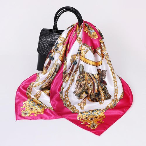 Stylish Square Silk Scarf with Pink Border — Versatile Accessory as Shawl, Headscarf, Neck Scarf or Bag Charm for Women's Parties