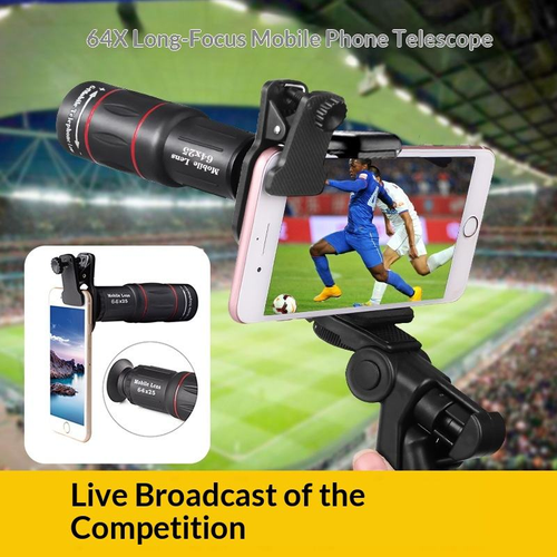 > Mobile Phone Telephoto Lens 64X25, HD Monocular Telescope with Tripod & Phone Holder, Universal Cell Phone Zoom Lens for Concert, Bird Watching, Sports