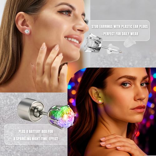 LED Glow Stud Earrings, Colorful Flashing Light Earrings for Music Festival Night Party
