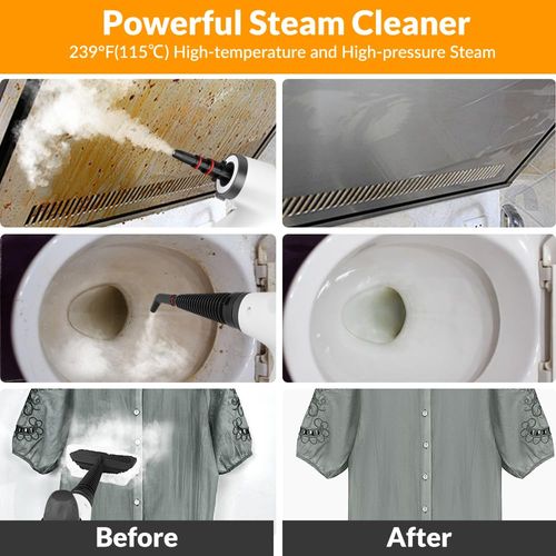Handheld Steam Cleaner, Pressurized Hot Steam with 12 Accessories for Home High Temperature Steam Removes Grease, Dirt and Stains from Kitchens, Bathrooms, Cars, Furniture, Tile and Grout.