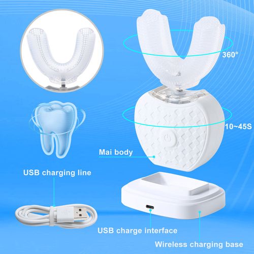 Rechargeable Smart 360° Electric Toothbrush — U-Shaped Automatic Sonic Soft Brush with Light for Whitening & Oral Care, Suitable for Students, Children & Travel