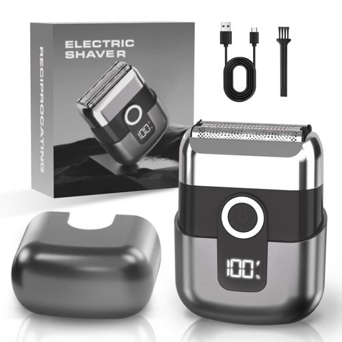 Mini Reciprocating Electric Shaver – Magnetic Head Portable Razor with 3-Blade System, LED Digital Display & Type-C Fast Charging for Travel & Daily Grooming