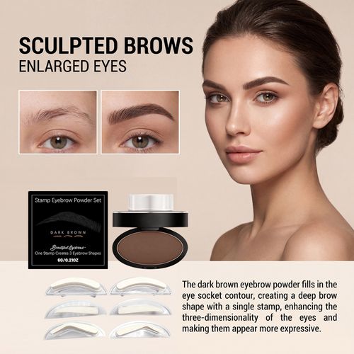 Eyebrow Powder,Waterproof Eyebrow Stamp Powder Seal Perfect Nature Eye Brow Powder Tinting Coloring Kit Delicate Shape (Dark Brown)