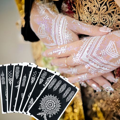  Reusable Glitter Mehndi Template Set, DIY Temporary Henna Tattoo for Celebration