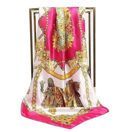 Stylish Square Silk Scarf with Pink Border — Versatile Accessory as Shawl, Headscarf, Neck Scarf or Bag Charm for Women's Parties