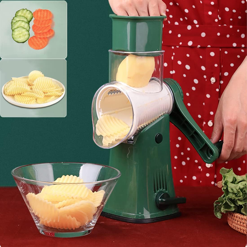 Rotary Cheese Grater, Large Vegetable Food Shredder, 5 Blades Easy to Clean,12x Faster Shredding,Strong Suction Base,Blades Storage Box,Round Mandoline Slicer&Chopper for Salad,Nut,Greenad