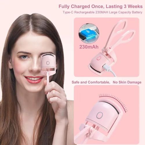 Rechargeable Heated Eyelash Curler, Portable Mini Electric Lash Curler, Heat Styling All-in-One Lash Tool for Long Lasting Curl