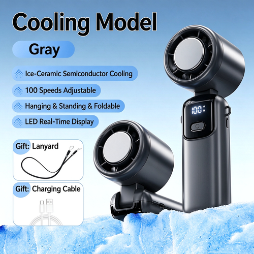 Handheld Semiconductor-Cooling Fan: High-Speed, Powerful, Foldable, Neck-Wearable, Turbo-Powered, with Cooling Plate