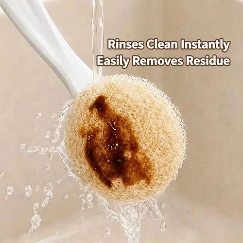 Long Handle Natural Loofah Pot Scrubber, Safe for Non-Stick Coating