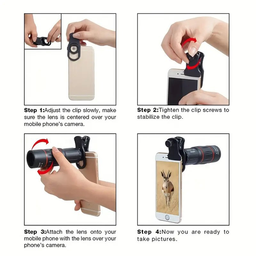 > Mobile Phone Telephoto Lens 64X25, HD Monocular Telescope with Tripod & Phone Holder, Universal Cell Phone Zoom Lens for Concert, Bird Watching, Sports