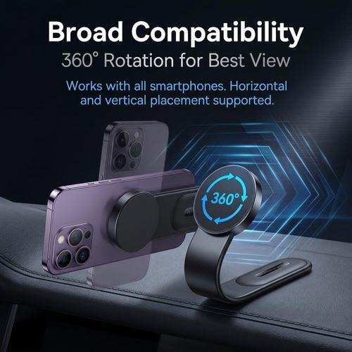 Car Dashboard Phone Holder, Magnetic 360-degree Rotating Mount for Vertical and Horizontal Screen, Strong Adsorption Bendable Navigation Mount,