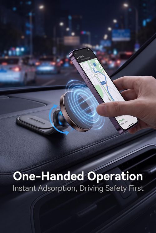 Car Dashboard Phone Holder, Magnetic 360-degree Rotating Mount for Vertical and Horizontal Screen, Strong Adsorption Bendable Navigation Mount,