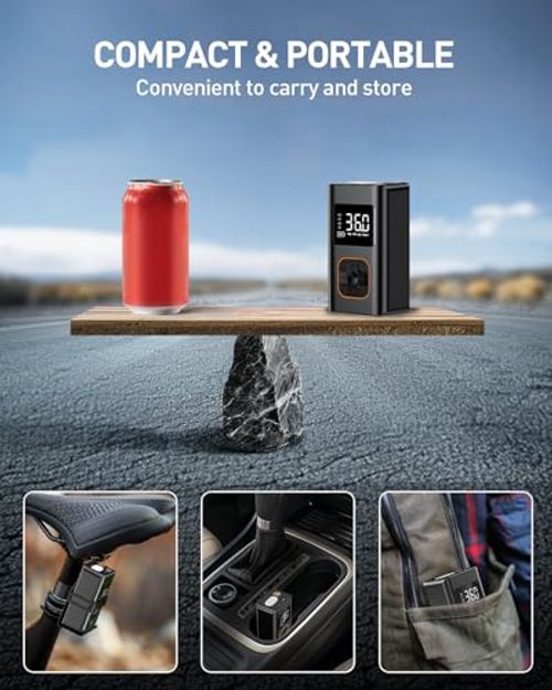 Tire Inflator Portable Air Compressor, 8000mAh Cordless Air Pump for Car Tires, 150 PSI Electric Bike Tire Pump with LED Light and Digital Pressure Gauge for Motorcycle, Auto, Ball, Bicycle