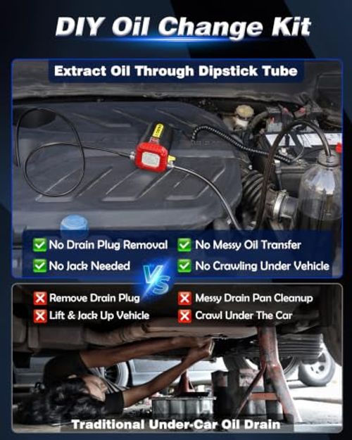 Portable Self-Priming Electric Oil Extractor Pump, for Changing Motor Oil, Diesel, Hydraulic and Gear Oil