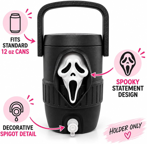 Ghostface Scream Halloween Drink Dispenser, Spooky Horror Movie Night Water Jug with Tap & Handle