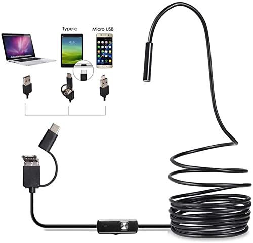 USB Endoscope,3-in-1 Endoscope Waterproof 7mm Lens Inspection Camera Endoscope Borescope with 6LEDs Support MicroUSB Type-C USB Interface