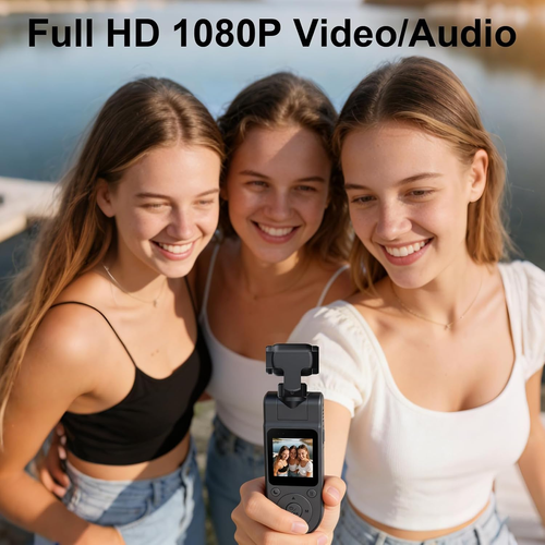 Body Camera with Audio & Video Recording Handheld Vlogging Camera 1080P FHD | 270° Rotationg Lens | Night Vision | Connects to Phone | 1.54in Screen | Magnetic Clip | Camera for Vlogging