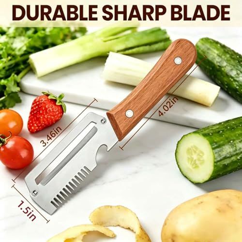 Wood Handle 3-in-1 Peeler & Grater, Kitchen Gadget for Potato, Carrot, Cucumber