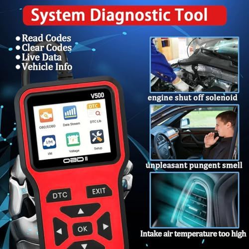 V500 OBD2 Scanner Diagnostic Tool, Professional Code Reader with Live Data Stream, DTC Lookup, I M Readiness, O2 Sensor Test, EVAP System Test, Vehicle Info Display