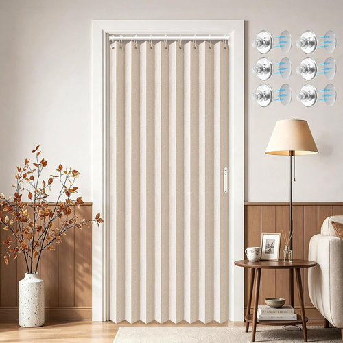 With support rod,Closet Curtain for Open Closet & Doorway, Accordion Door Curtain for Doorway, 1 Panel with Tieback,W47 x H79, Beige