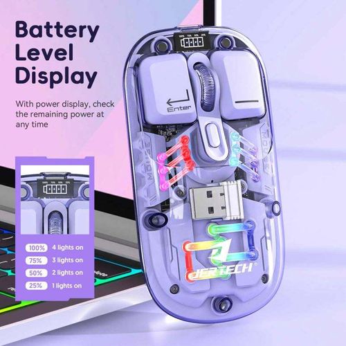 Latest Dual-Mode Wireless Transparent Mouse — Bluetooth & Low Energy, Backlit with USB-C Rechargeable Battery